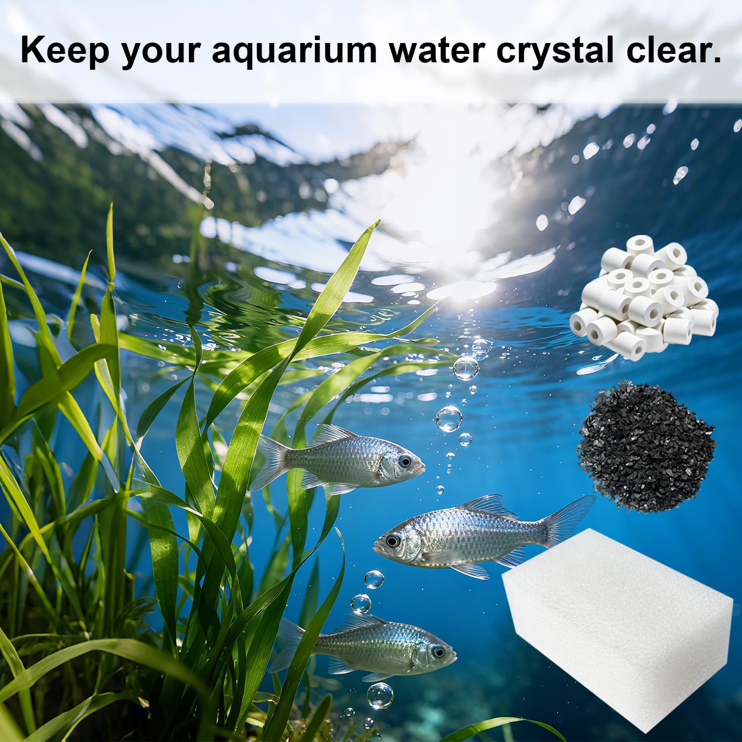 12 Pack Aquarium Filter Media Kit Compatible with Fluval AquaClear 50 Power Filter (20 to 50 Gallon), Includes 4 Ceramic Rings, 4 Carbon & 4 Foam Filter