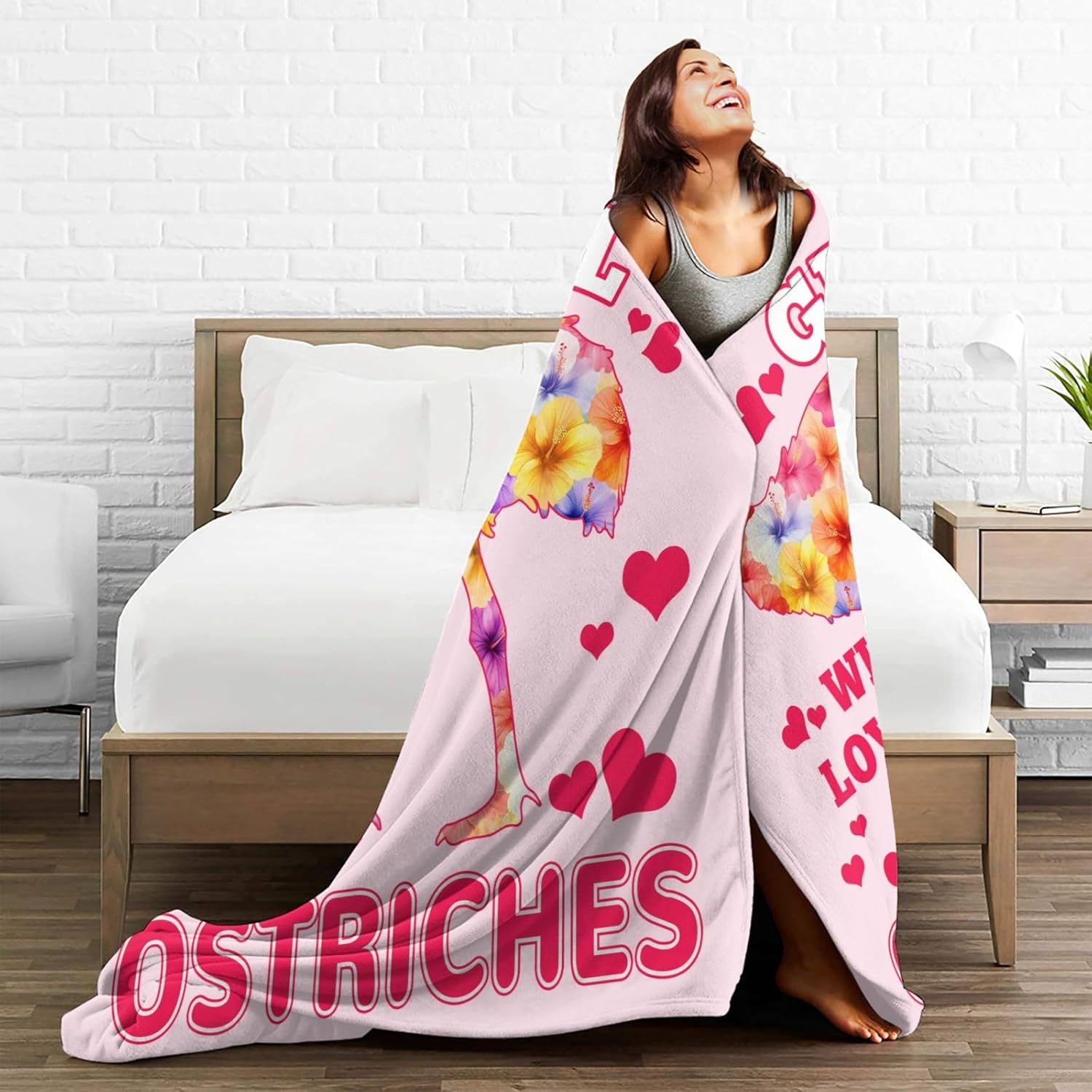 Just A Girl Who Loves Ostriches Throw Blanket Ostrich Print Throw Blankets Gifts for Couch Sofa Bed Stuff Decor Soft Cozy Fleece Plush Warm Flannel Bedding for Lover 60"x80"