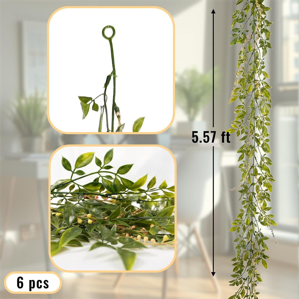 6 Pack 5.57ft Artificial Greenery Garland, Willow Leaf Garland for Room Decor, Garlands for Decoration, Fake Vines Hanging Plants for Home Bedroom Garden Wall Wedding Decor-043