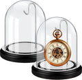 2 Pcs Pocket Watch Glass Display with Hooks Dome Cloche with Wood Base Decorative Glass Display Dome Showcase for Watch Plants Medals Photos Collectibles Dark MDF Base(3" X 4",Silver Hook)