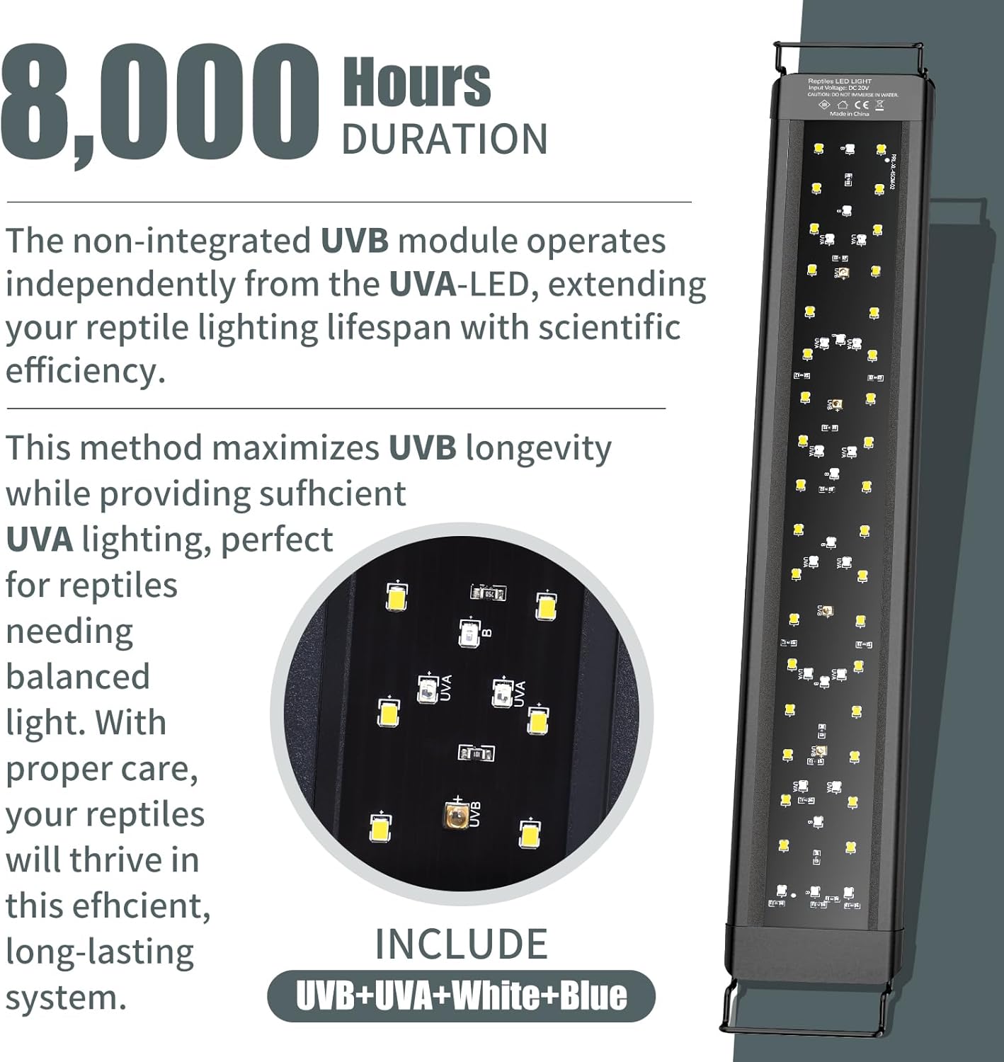 27-Inch LED UVA UVB Light for Reptiles with Controller, Full Spectrum UVA & UVB Reptile Light with Auto 24-Hour Cycle Timer & 10 Dimmable for Bearded Dragons, Turtles, Frogs, Snakes, Plants