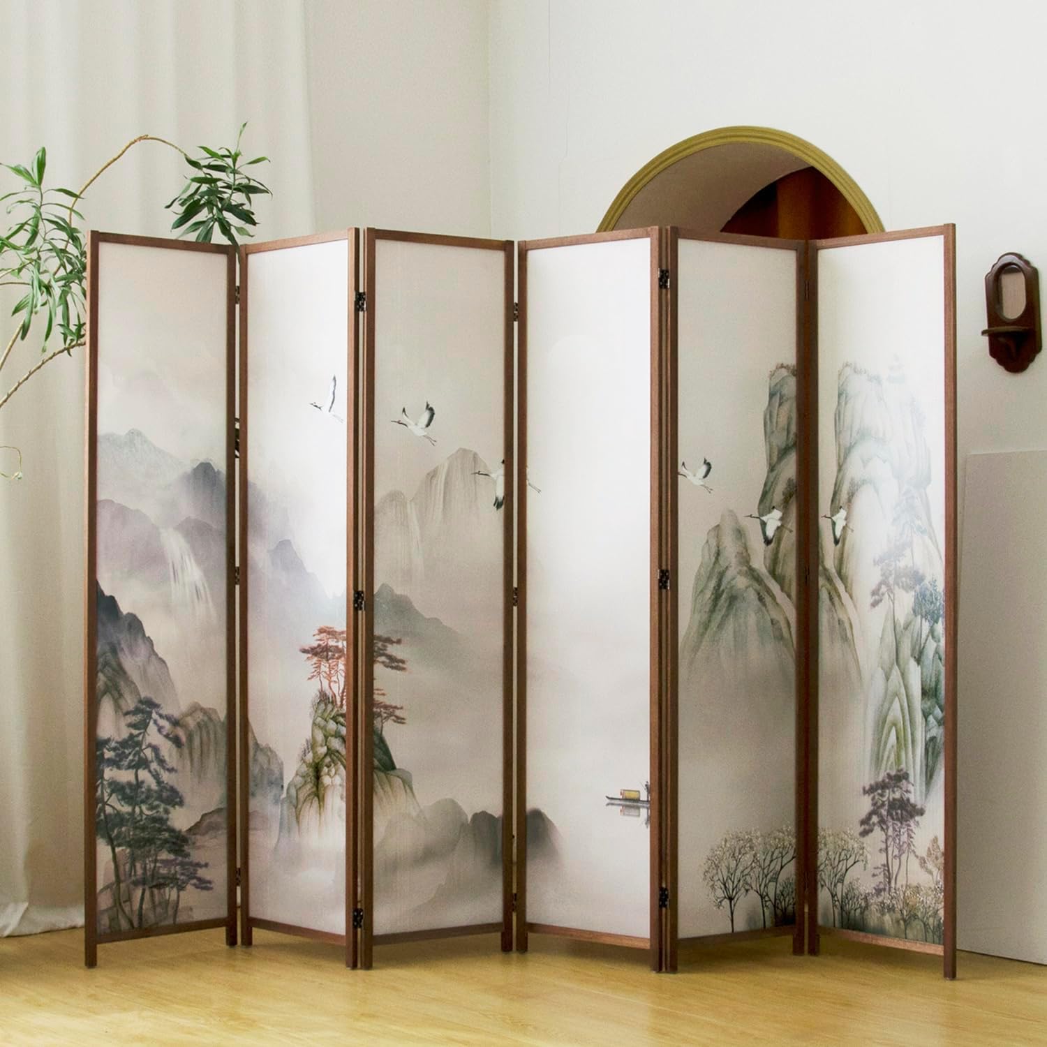 6 Panel Room Divider Folding Privacy Screen,5.6 FT Tall Double Faced Panel Screen,Blackout Panel Divider for Room Seperation,Plain Landscape