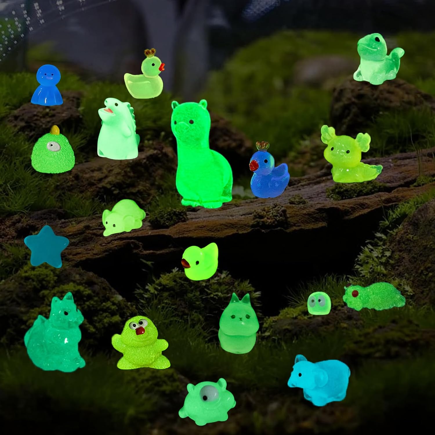 200 Pcs Luminous Mini Resin Animals Tiny Resin Animals Figures to Hide Glow in The Dark Miniature Ducks for Micro Landscape Dollhouse Potted Aquarium Fairy Garden DIY Decor
