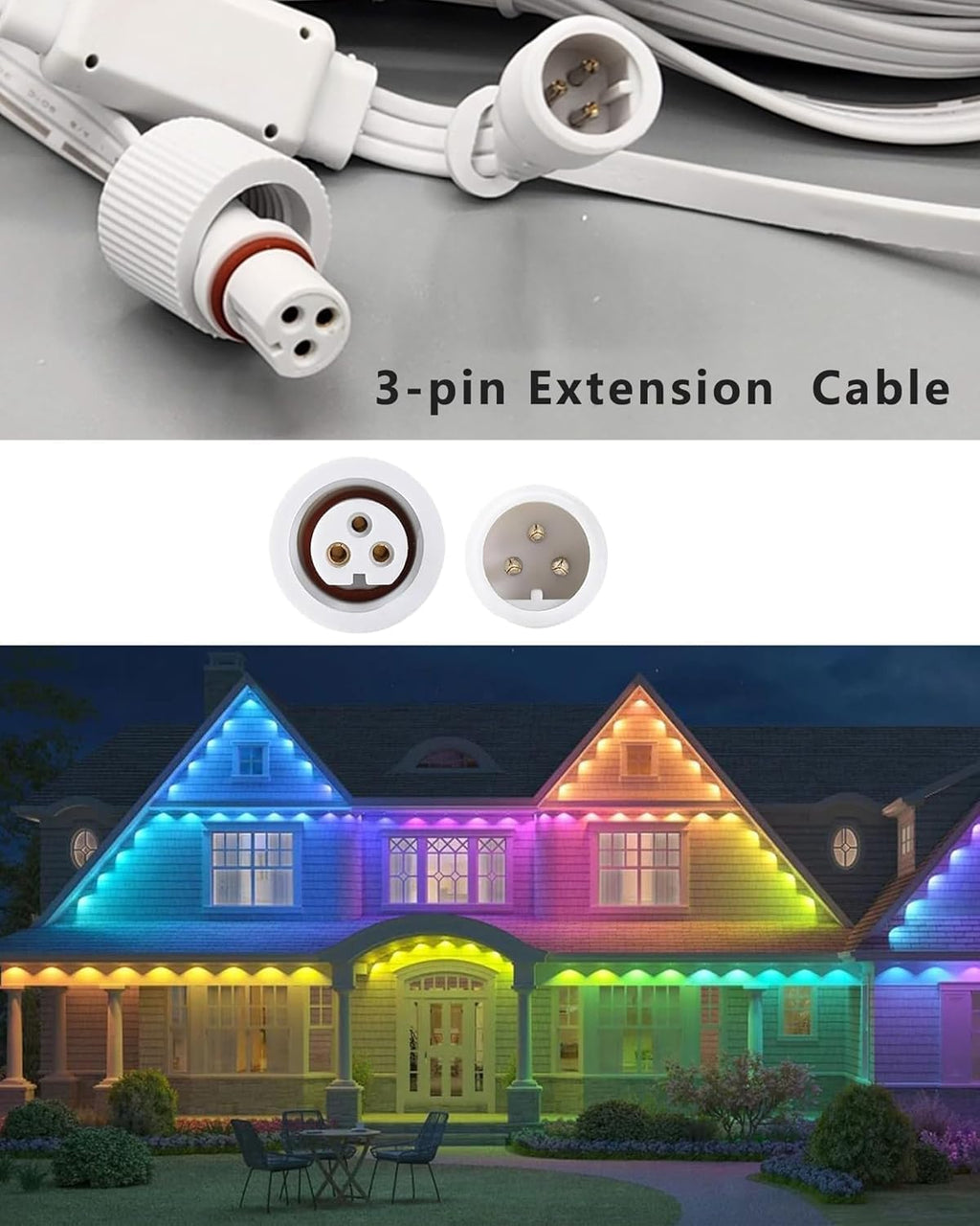 6.2Ft 2Pack Extension Cable for Go-vee Permanent Outdoor Lights Pro, Y-Shaped Cable Waterproof Extension Cord Compatible with Go-vee H706A H706B H706C