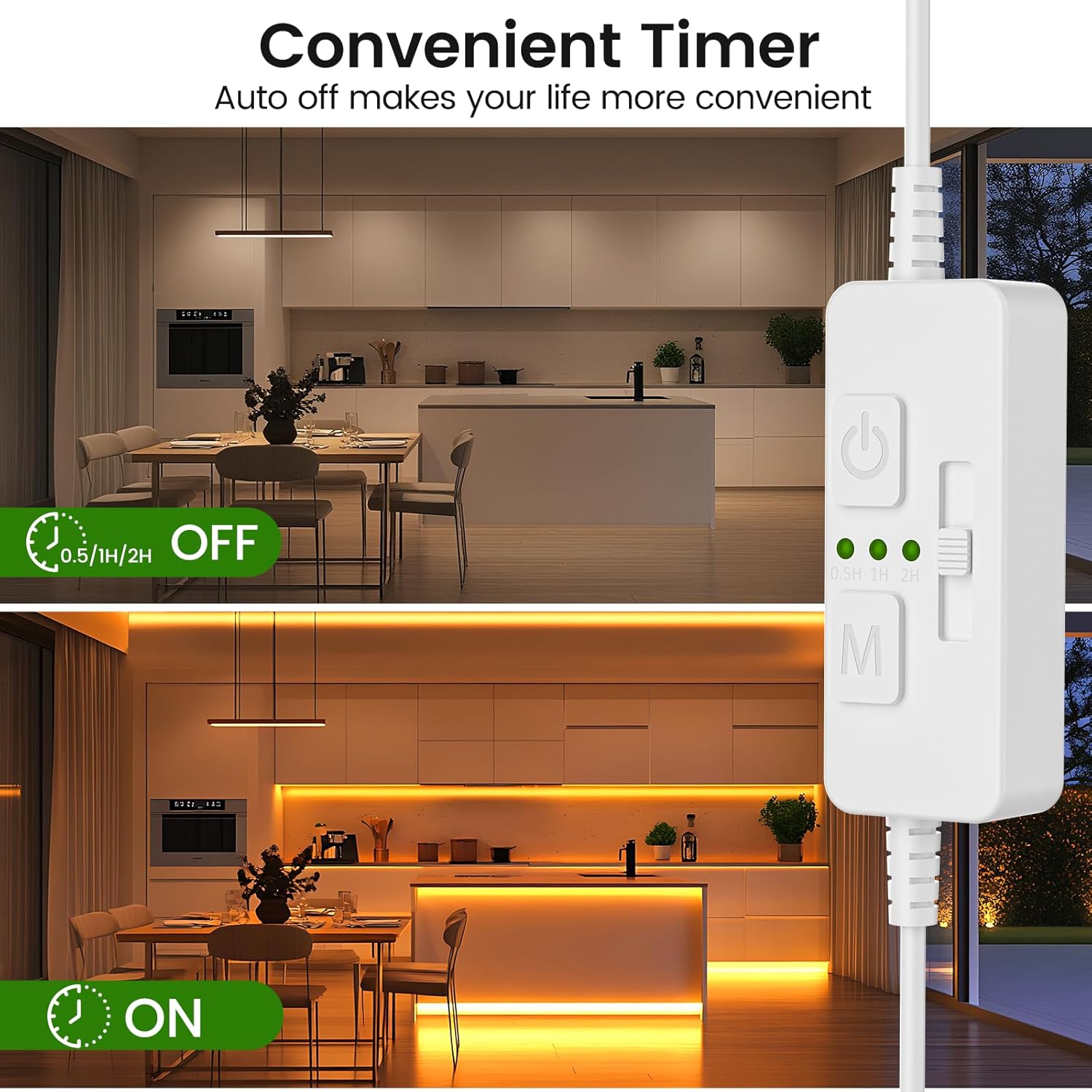 AIBOO Single Color Slider Dimmer with Timer - PWM 1pc DC 5V/12V/24V LED Controller, 36W Max, Slide Brightness Control & Auto-Off for LED Strip Lights, Closet, Counter, Aquarium Lighting (White)