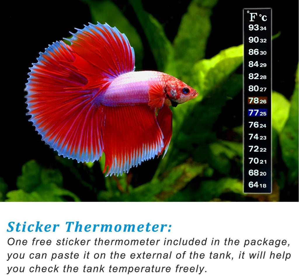 PULACO 25W Small Aquarium Submersible Betta Heater with Free Thermometer Strip, Under 6 Gallon Fish Tanks (Preset Temperature 78℉)