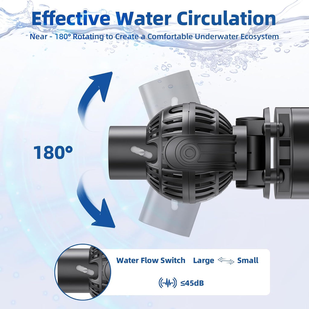 Aysoner Wave Maker Pump for Aquarium: 55/75/125Gallon Magnetic Fish Tank Powerhead for Saltwater Freshwater 1600GPH 8W Adjustable Pump for Fish