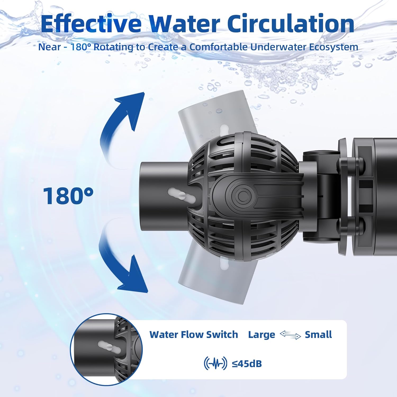 Aysoner Wave Maker Pump for Aquarium: 55/75/125Gallon Magnetic Fish Tank Powerhead for Saltwater Freshwater 1600GPH 8W Adjustable Pump for Fish