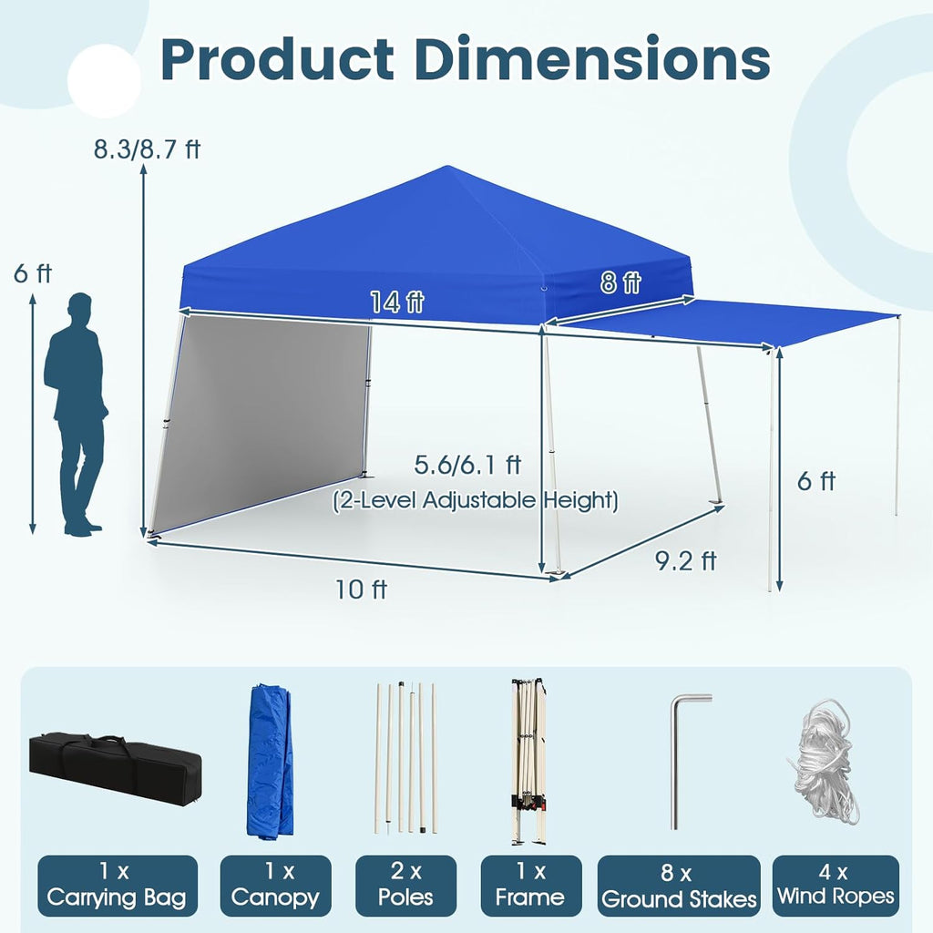 Tangkula 10x9.2 Ft Pop up Canopy with Sidewalls, UPF50+ Outdoor Tent with 8 Stakes, 4 Wind Ropes, Carry Bag, Portable Canopy Tent with Awnings for Camping, Patio, Market