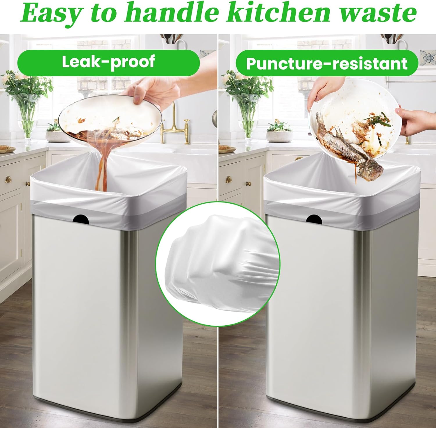 Trash Bags 15 Gallon Tall Kitchen Drawstring Garbage Bags,Fit 13-15 Gal Bins,Extra Strong&Leak-Proof,Unscented&Recyclable Trash Can Liners for Home Office Industrial Bathroom Garden Lawn