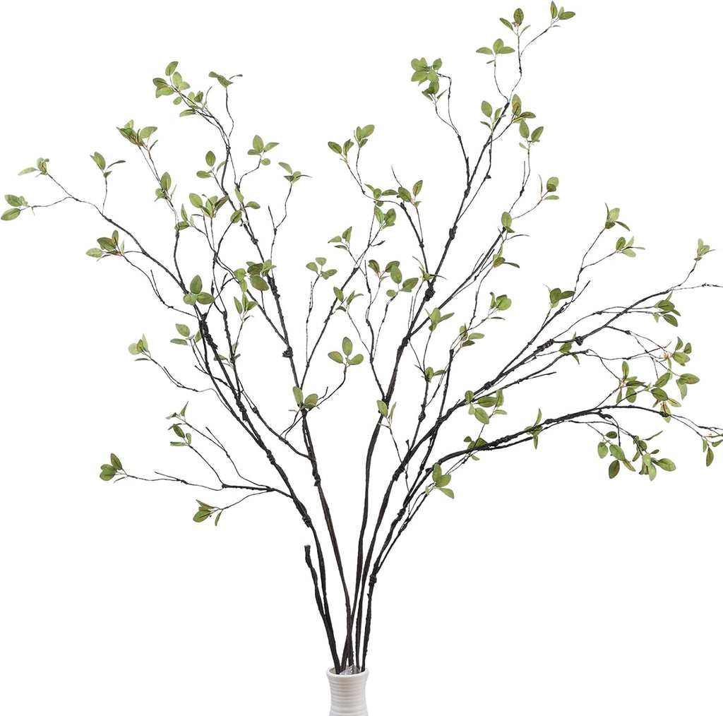 DuHouse 34" 5Pcs Artificial Ficus Branches Fake Greenery Stems Faux Eucalyptus Stems for Home Office Table Centerpieces Garden Vase Filler Decoration(Green)
