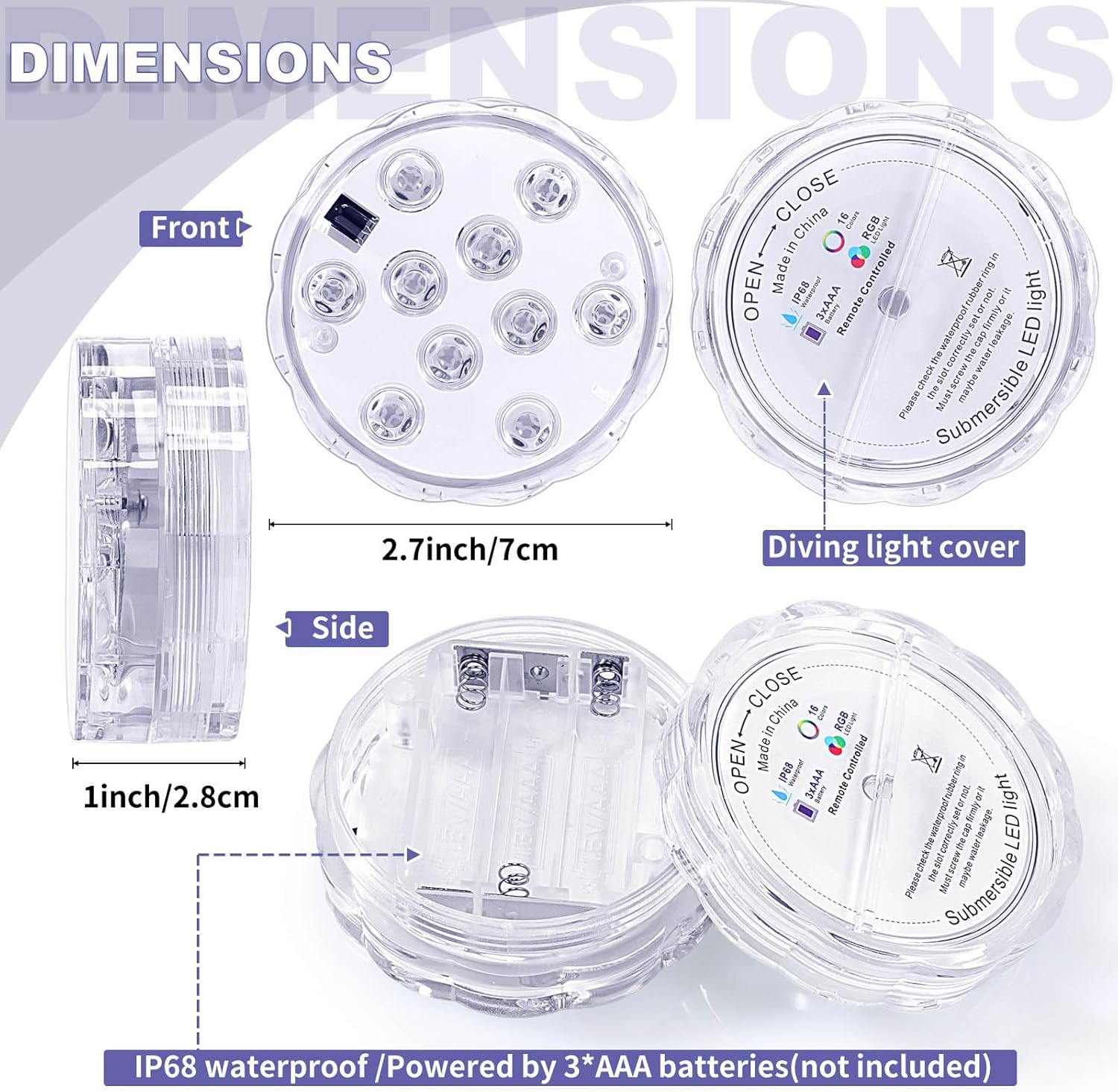 Mudder 12 Pack Submersible LED Lights with Remote 2.8" Hot Tub Lights Waterproof Pool Underwater LED Light Battery Operated Bathtub Lamp 16 Color Changing Lamp for Pool Pond Vase Aquarium Decoration