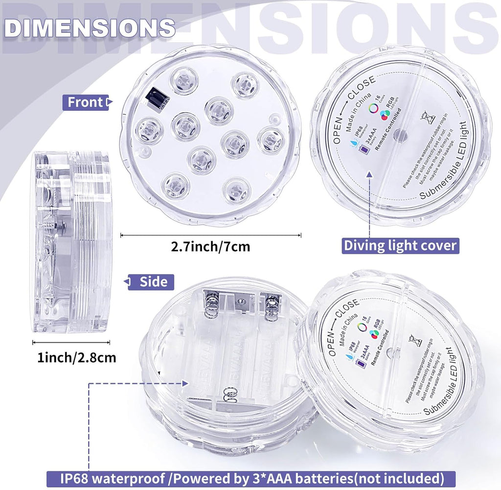Hortsun 8 Pack Submersible LED Lights with Remote Waterproof Pool Underwater LED Light Battery Operated Bathtub16 Color Changing Lamp for Tub Pool Pond Vase Aquarium Decoration