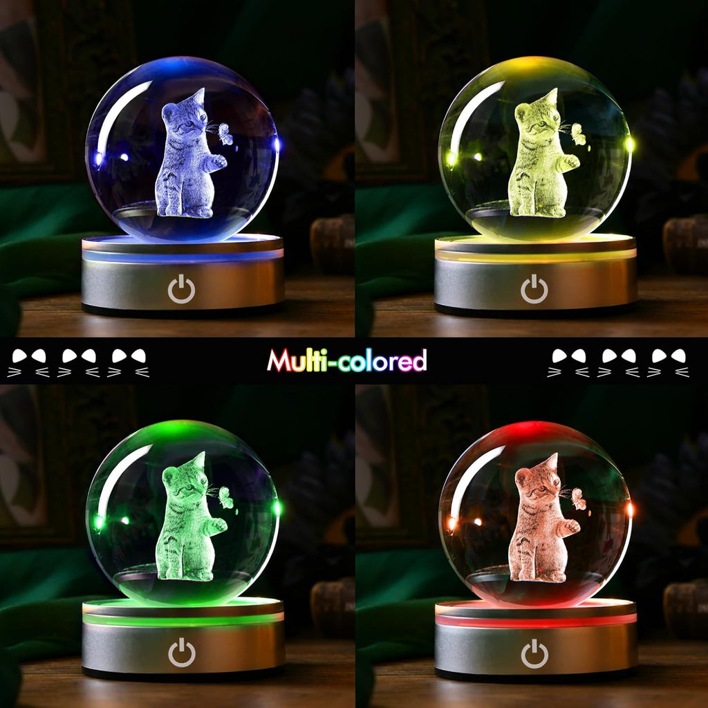 IFOLAINA Cat Lovers Gifts for Women 3D Crystal Ball Decor Lamp Cat Themed Gifts for Her Birthday Christmas Kitten Snow Globe