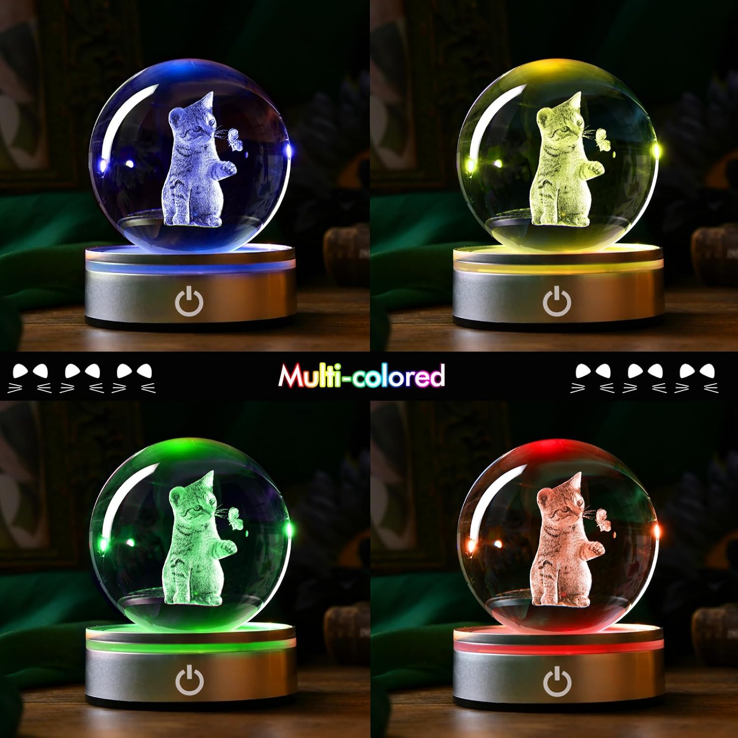 IFOLAINA Cat Lovers Gifts for Women 3D Crystal Ball Decor Lamp Cat Themed Gifts for Her Birthday Christmas Kitten Snow Globe