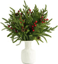 YIYA Christmas Artificial Pine Branches Artificial Norfolk Pine Stems with Red Berry Stems Faux Pine Needles with Pine Cones for Vase Garland Wreath Xmas Decor