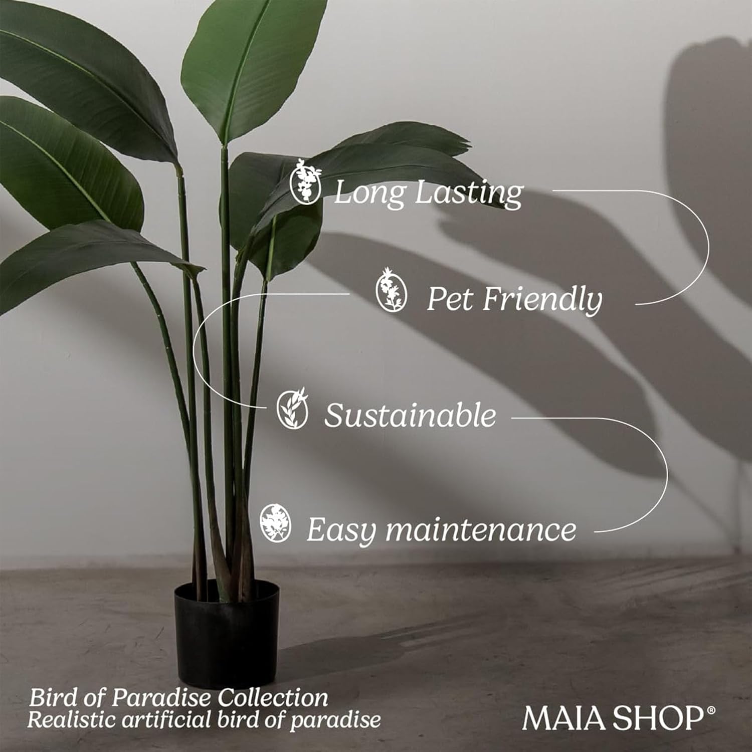 Maia Shop 6ft Artificial Bird of Paradise Plant for House, Apartment or Office – Realistic Fake Indoor Plants for Living Room, Kitchen, Bedroom, Entryway or Patio – Faux Greenery for Home Décor