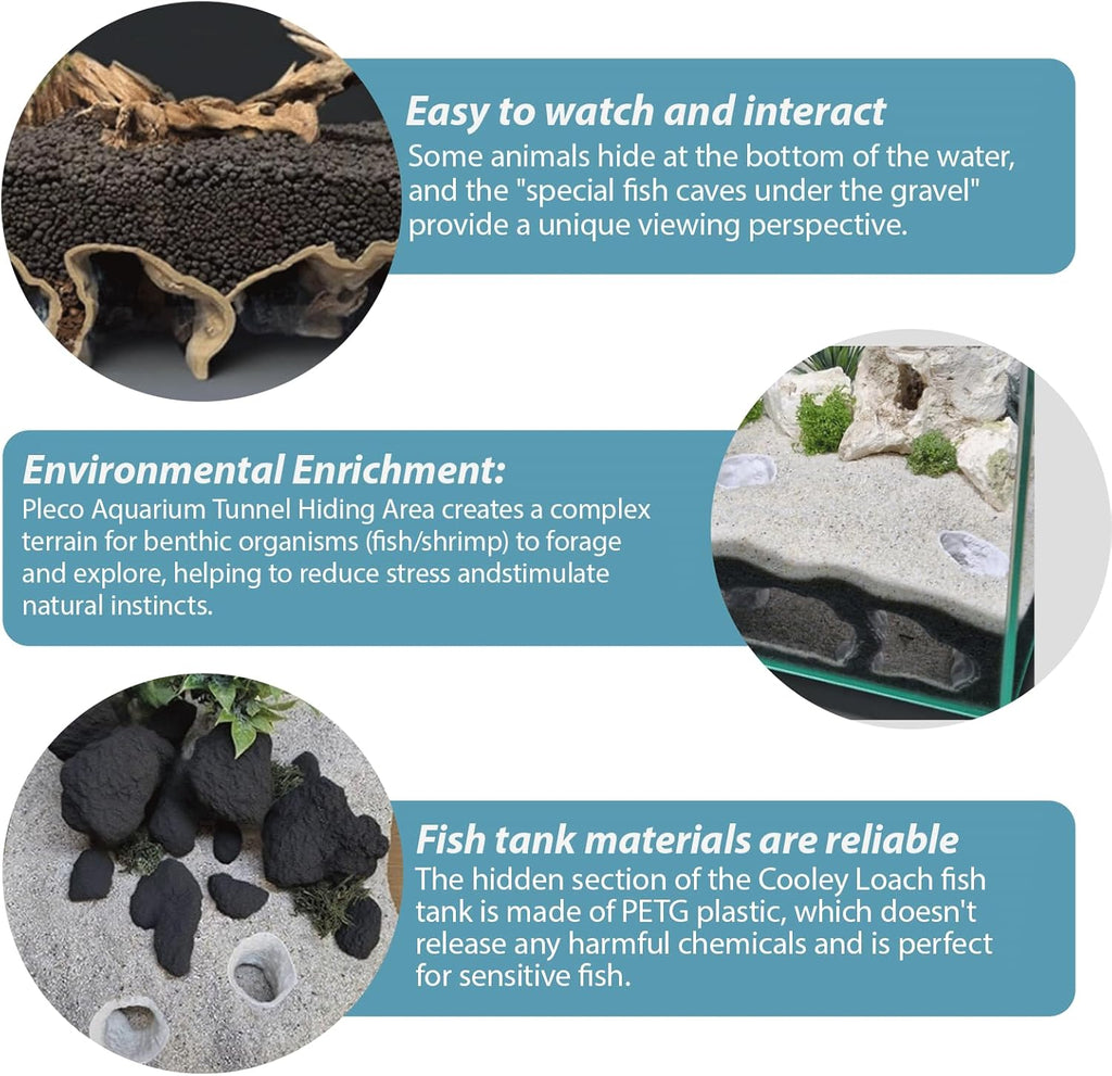 Aquarium Decor, Natural Curve Under Gravel Tunnel Cave, Fish Cave for Aquarium, 3D Printed Fish Tank Tunnel Decor for Betta, Guppy, Shrimp, Cory, Small Cichlid (Large)