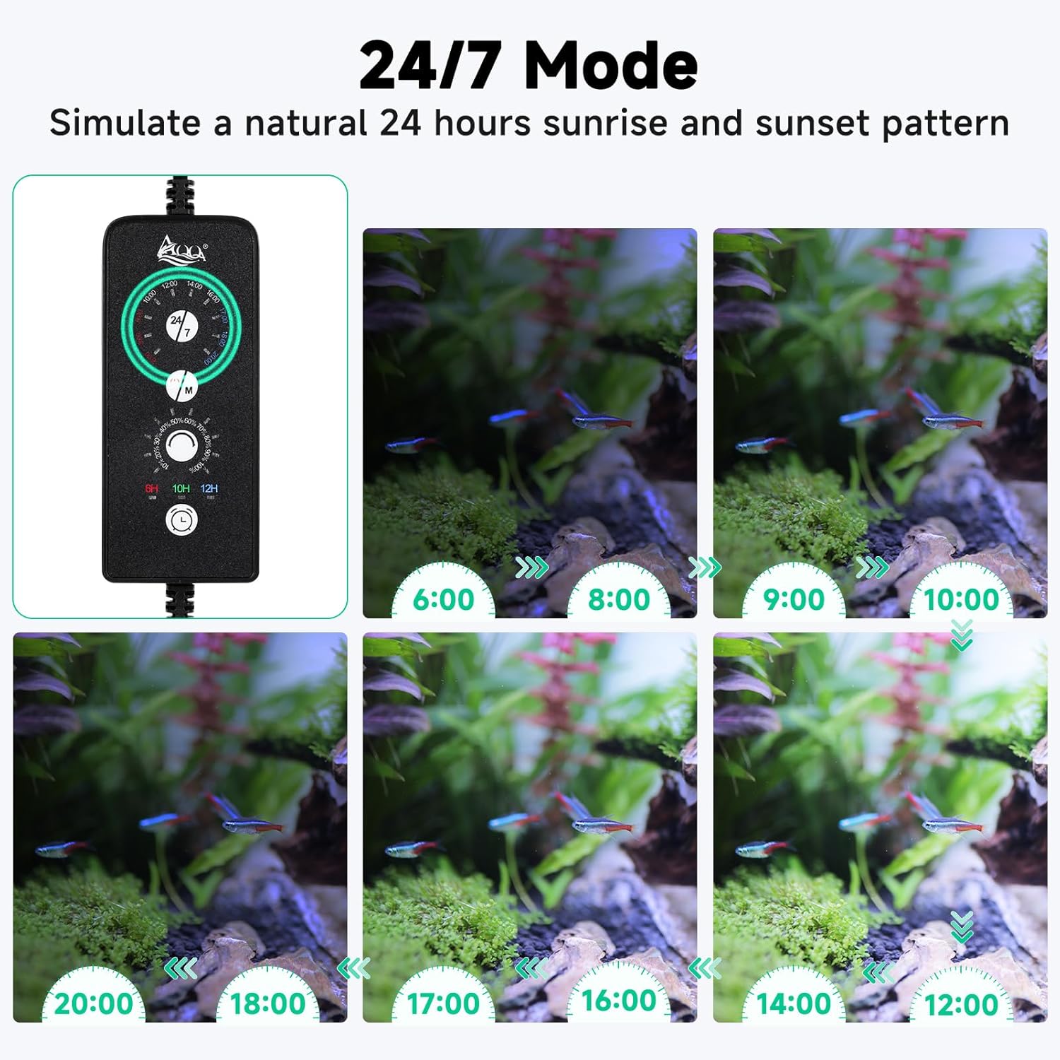 AQQA LED Aquarium Light, 24/7 Mode IP68 Waterproof Extendable Bracket Fish Tank Light, DIY Mode Full Spectrum Aquarium Plant Light, Adjustable Timer/Brightness Memory Function for 48-55 Inch Fish Tank