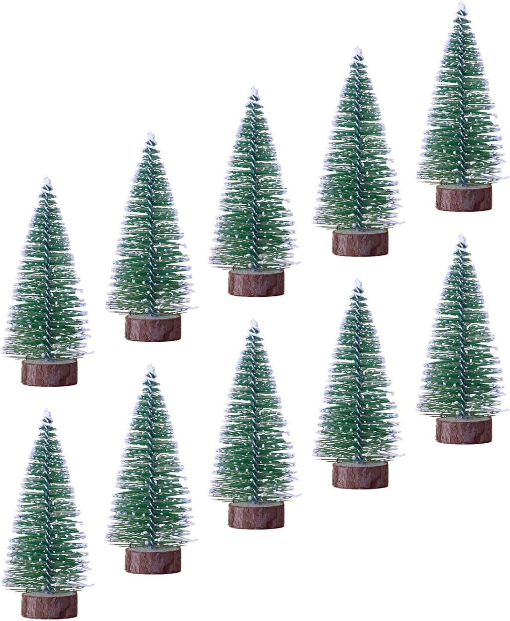 10pcs 4inch Mini Christmas Tree Bottle Brush Trees Chrismas Village Trees Ornaments Snow Mini Plastic Christmas Trees with Wooden Base for Christmas Decoration Miniature Chrismas Tree