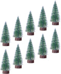 10pcs 4inch Mini Christmas Tree Bottle Brush Trees Chrismas Village Trees Ornaments Snow Mini Plastic Christmas Trees with Wooden Base for Christmas Decoration Miniature Chrismas Tree