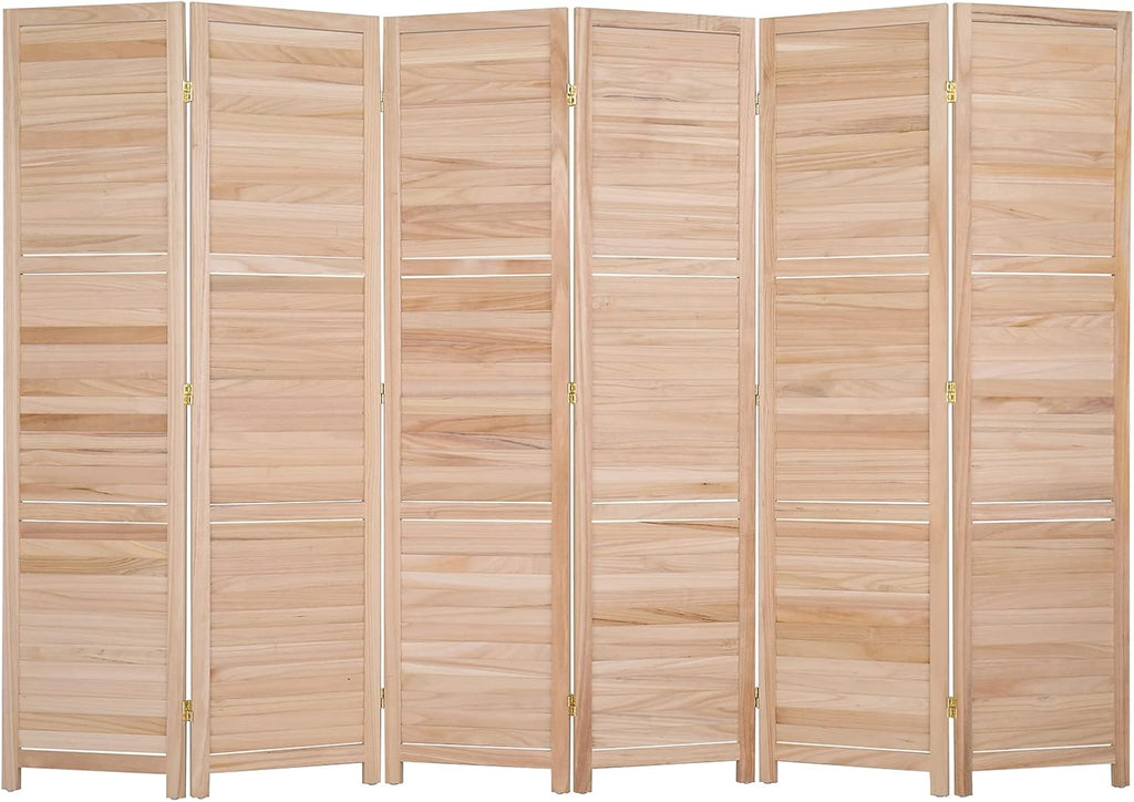 Bonnlo Wood Room Divider Privacy Screen, 5.9 Ft Tall Folding Partition Wall Divider, Indoor Freestanding Hinged Space Separator (Natural, 6 Panel)
