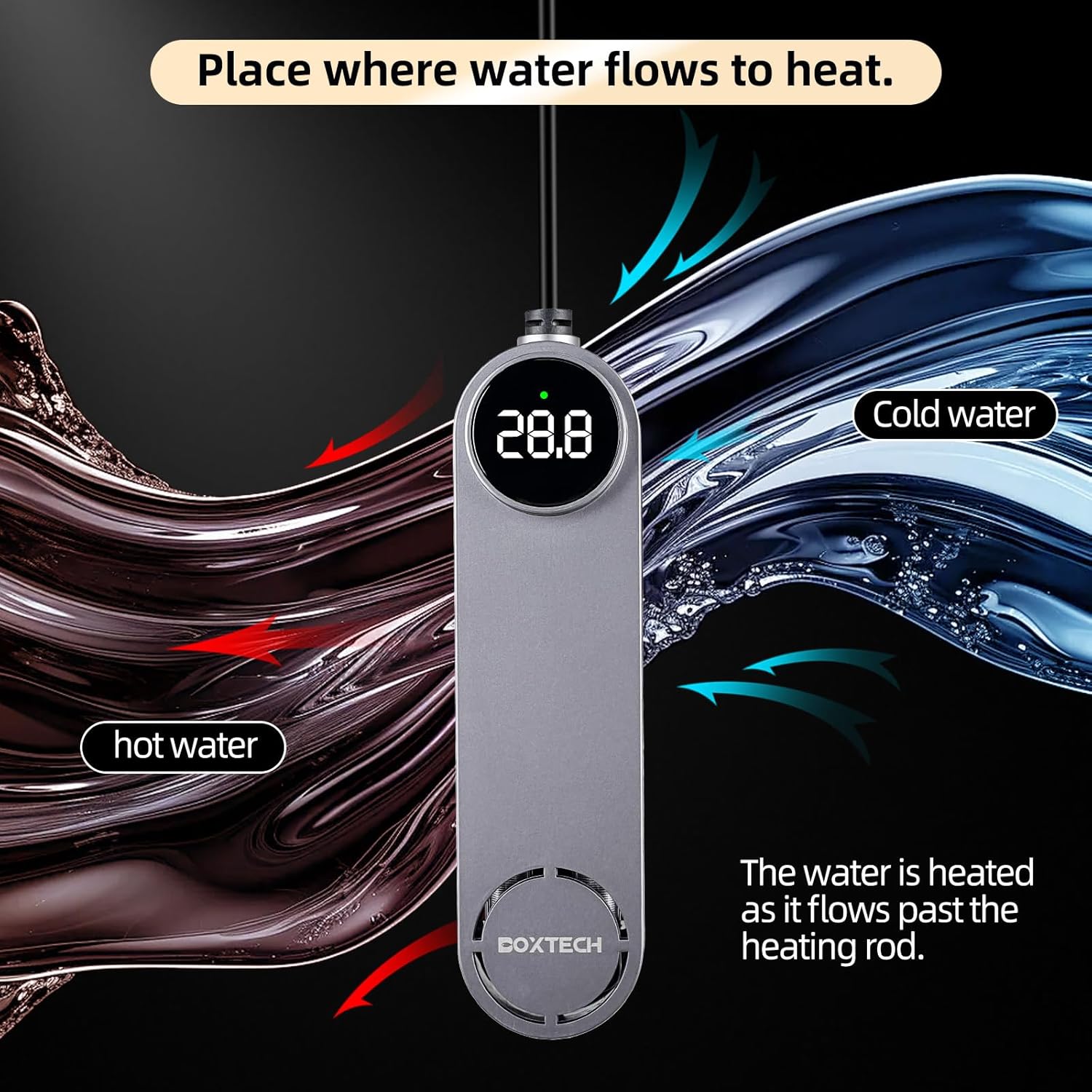 UPETTOOLS Submersible Aquarium Heater with External Control - Ceramic-Metal Fish Tank Heater with Digital Thermostat for 5-25Gallon Small Tanks, Overheat Protection