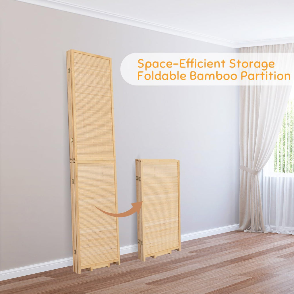Bamboo Room Divider Folding Privacy Screens, Wall Divider for Room Separation, Portable Room Partitions and Dividers, 5.6FT Bamboo Mesh Woven Room Divider Panel (Beige, 4 Panel)