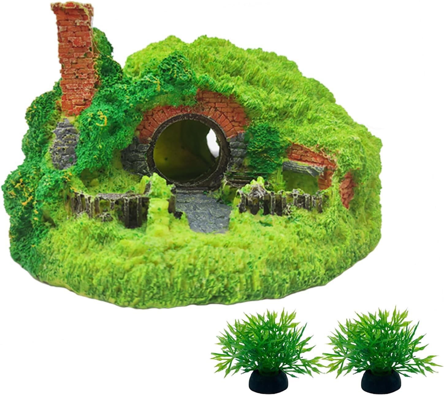 Tfwadmx Fish Tank Hobbit Decorations,Resin Small Fish Cave Hideout House,Aquarium Decor Hide Hole Shelter Castle Ornaments Mini Garden Decorating Accessories