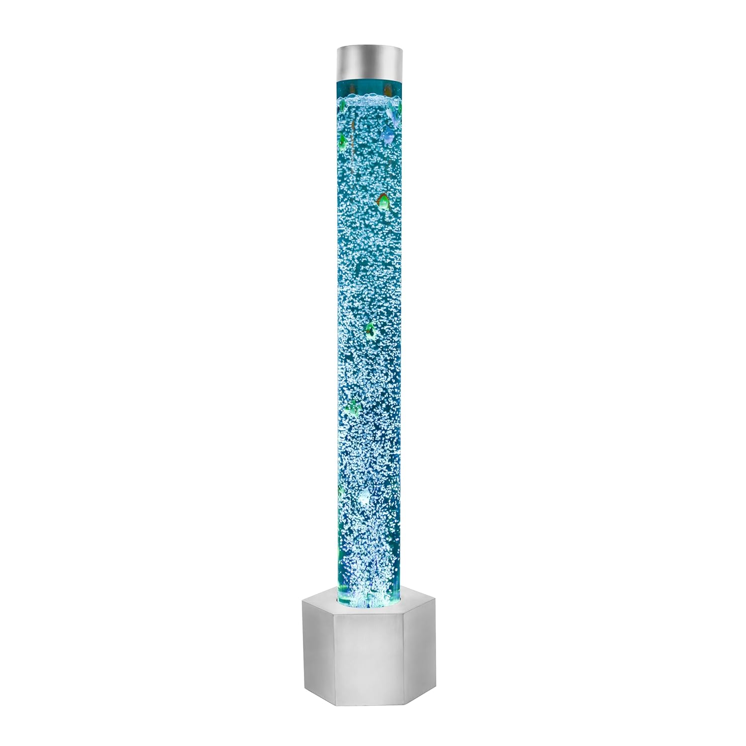 Special Supplies Aquarium Sensory Fish Bubble Light Tube with 16 LED Color Changing Nightlight Effect, Remote Control-Includes 12 Fish, Floor Standing Lamp for Kids and Adults (5 ft) (Hexagon)