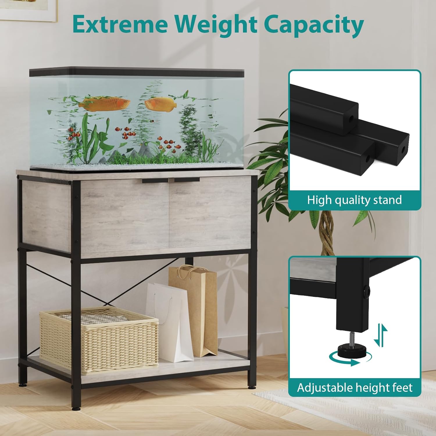 TFK 20-29-37 Gallon Fish Tank Stand, Aquarium Stand with Cabinet Storage for Aquarium Stand, Cabinet for Fish Tank Accessories Storage, Heavy Duty Tank Stand for Home Office Turtle Reptile Tank Stand