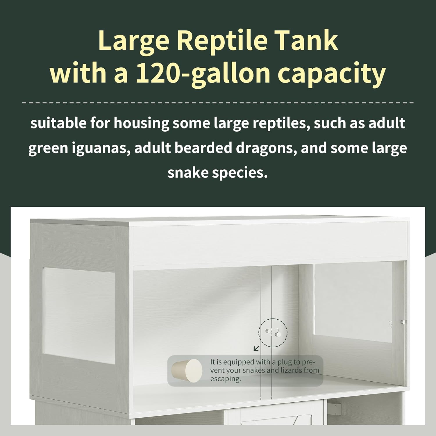 120 Gallon Terrarium with Stand, 4x2x2 Reptile Enclosure Tank for Bearded Dragons Snakes Lizards, Large Vivarium Habitat with Storage & Power Strip White PX07RTW