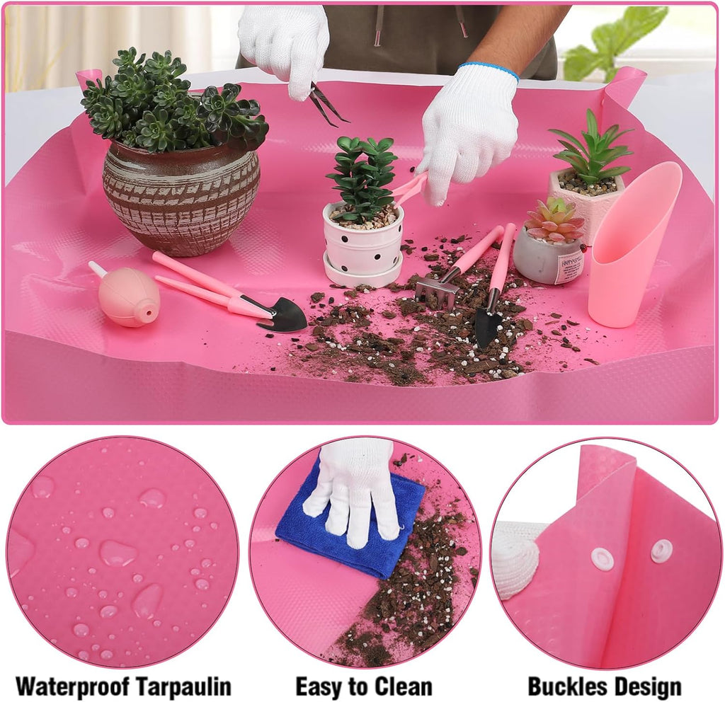 44 pcs Succulent Tool Set - 30.7in Indoor Plant Repotting Mat and 19 Pcs Mini Gardening Hand Tools Bag, Garden Plants Transplanting Supplies for Women Holiday Gardener Gifts Outdoor, Pink