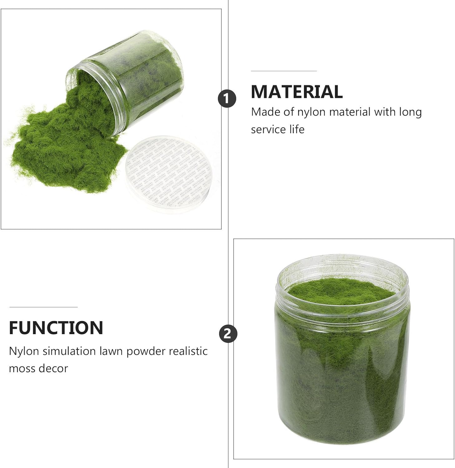Nylon Simulated Moss, 650ml Artificial Grass Powder Flocking Powder, Fake Green Moss for Mini Indoor Flowers and Plant Pots, Fake Static Grass for DIY Mini Fairy Garden Decoration