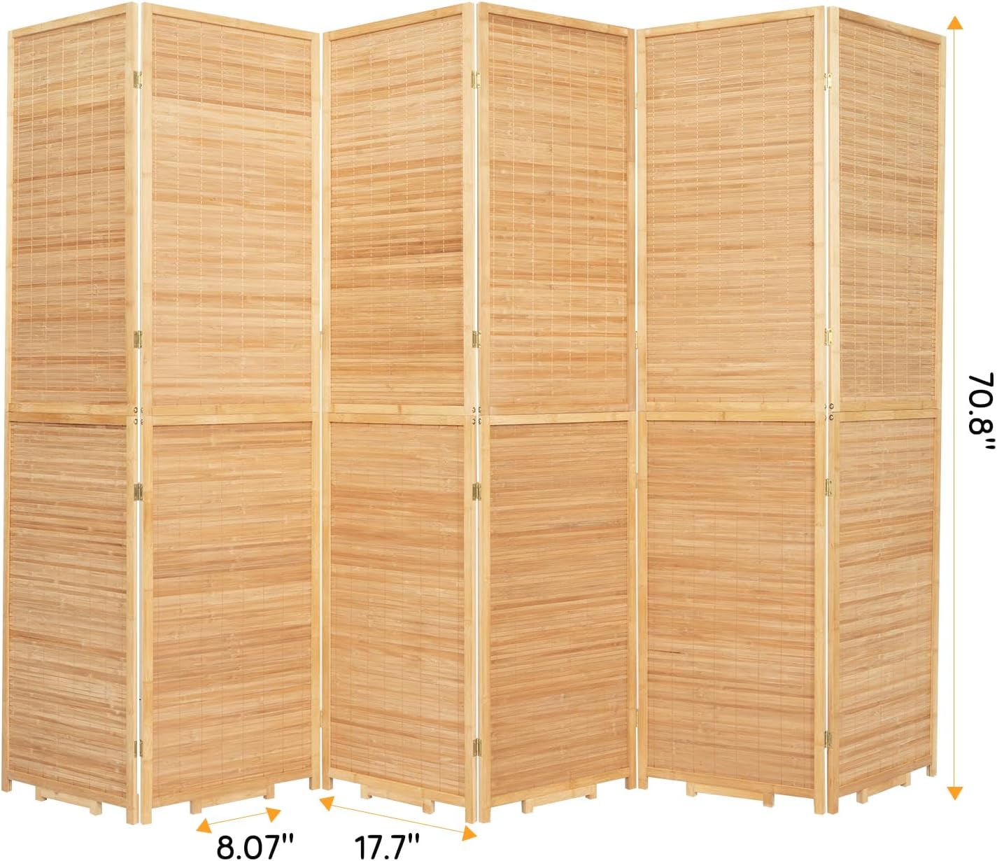 Bamboo Room Divider Folding Privacy Screens, Wall Divider for Room Separation, Portable Room Partitions and Dividers, 5.6FT Bamboo Mesh Woven Room Divider Panel (Brown, 6 Panel)
