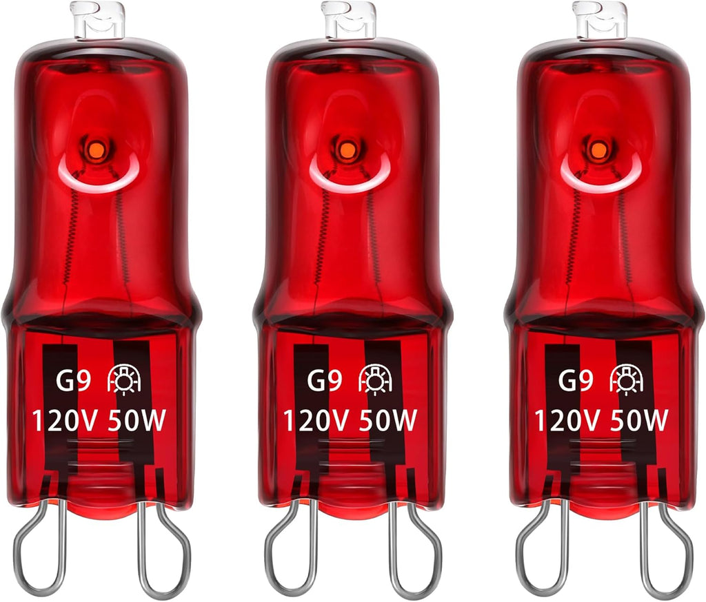 Reptile Heat Lamp G9 Bulb 50W 120V 2 Pin 3 Pack Base Light Bulb Replacement Dimmable Warm Red