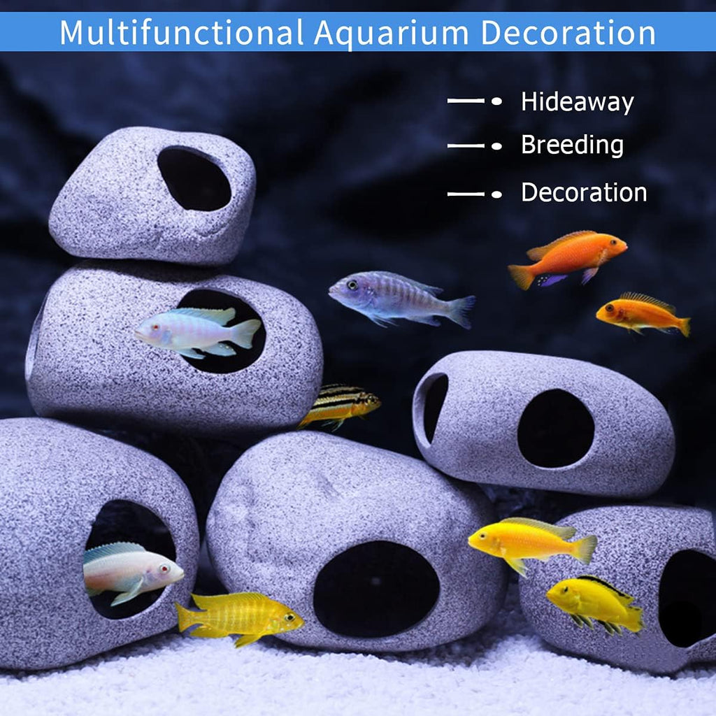 Aquarium Hideaway Rock Cave for Aquatic Pets to Breed, Play and Rest, Stackable Aquarium Cichlid Cave, Betta Hideout and House, Safe and Non-Toxic Ceramic Fish Tank Decorations
