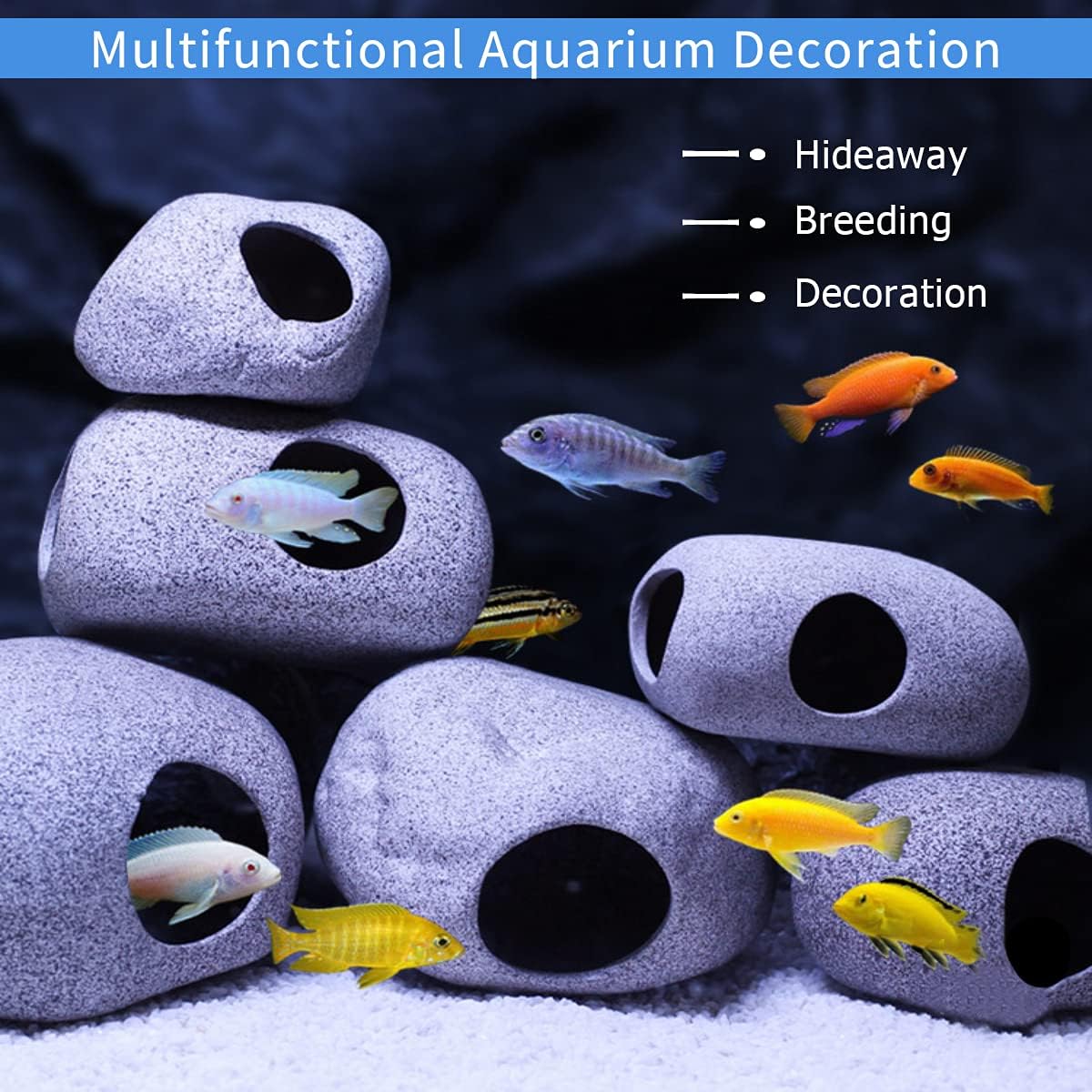 Aquarium Hideaway Rock Cave for Aquatic Pets to Breed, Play and Rest, Stackable Aquarium Cichlid Cave, Betta Hideout and House, Safe and Non-Toxic Ceramic Fish Tank Decorations