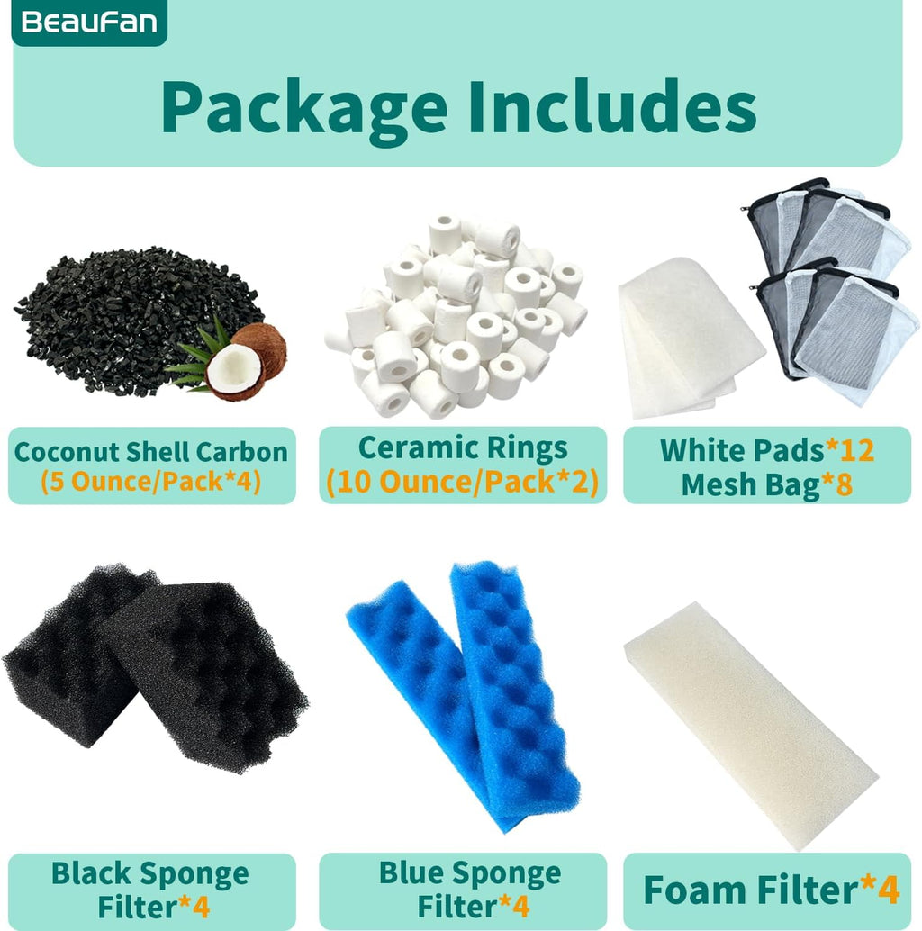 38 Pack Filter Media Kit for Fluval 406/407 Canister Filters, Replacement Bio Foam, Activated Carbon & Ceramic Rings (2 Sets Maintenance Bundle)