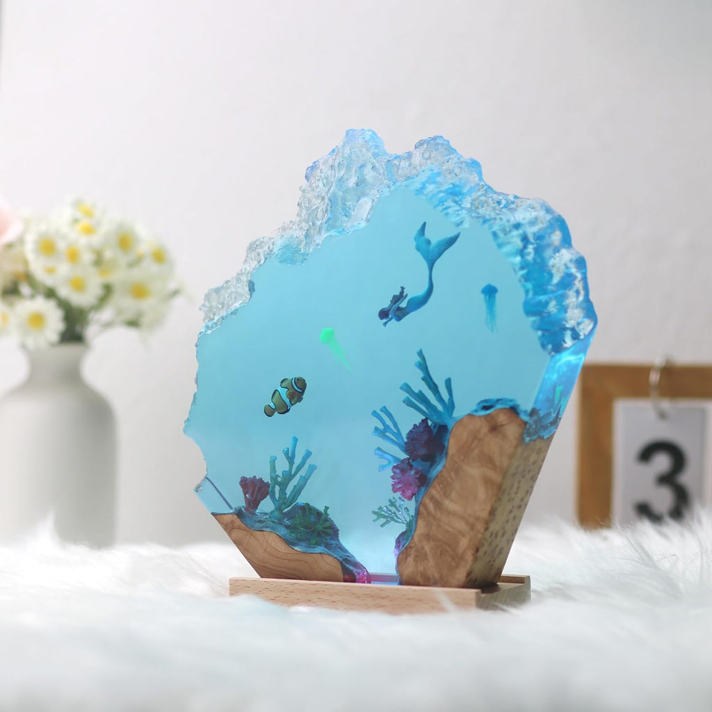 Epoxy Resin Lamp, Ocean Night Light,Artistry Home Decor Bedside Nightlight, Unique Resin Lighting, Nightstand Decorations for Bedroom, Suitable for Holidays(Mermaid)