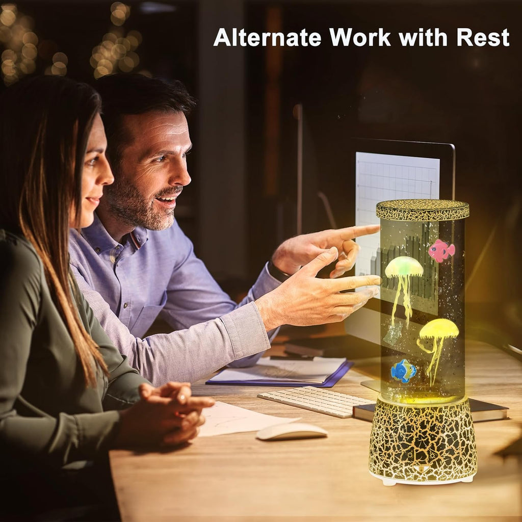 PINPON Jellyfish Lamp with Remote Control Flow Speed, 14 Color Changing, USB & Battery Powered(NOT Included), 4 Lighting Modes, Aquarium Mood Light for Relax, Cracked Design