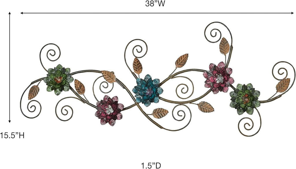 Touch of Class Samar Floral Metal Wall Art | Golden Bronze, Purple, Navy Blue, Green Botanical Hanging Decor for Bedroom, Living Room, Bathroom, Entryway, Hallway