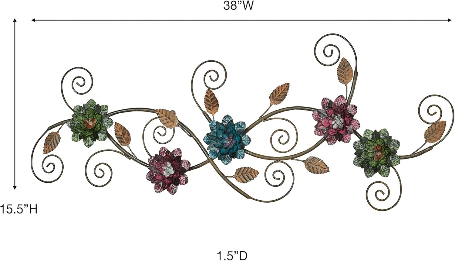 Touch of Class Samar Floral Metal Wall Art | Golden Bronze, Purple, Navy Blue, Green Botanical Hanging Decor for Bedroom, Living Room, Bathroom, Entryway, Hallway