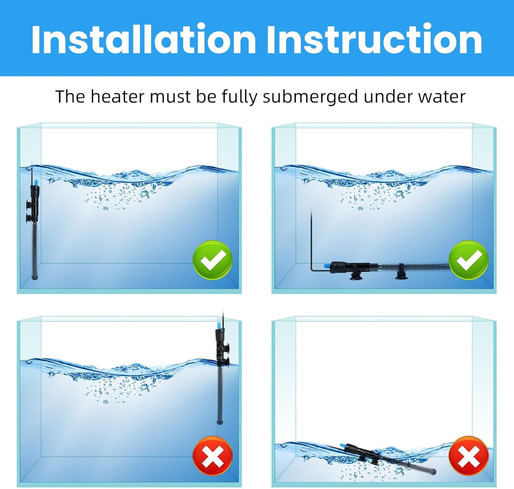 AQUANEAT Aquarium Heater, 50W Fish Tank Heater, Adjustable Submersible Water Thermostat with Thermometer