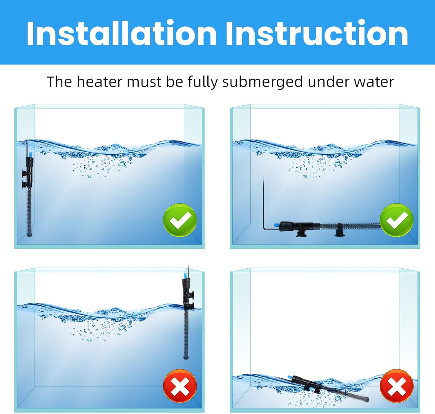 AQUANEAT Aquarium Heater, 100W Fish Tank Heater, Adjustable Submersible Water Thermostat with Thermometer