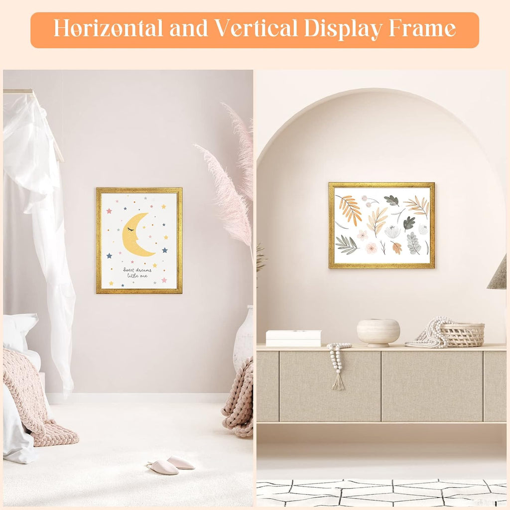 Wood 22x28 Frame Gold, Ornate Natural 28x22in Poster Picture Frame, Modern Golden 22 x 28inch Gallery Wall Photo Frame with HD Plexiglass, Horizontal Vertical Wall Mounting Display 1pcs