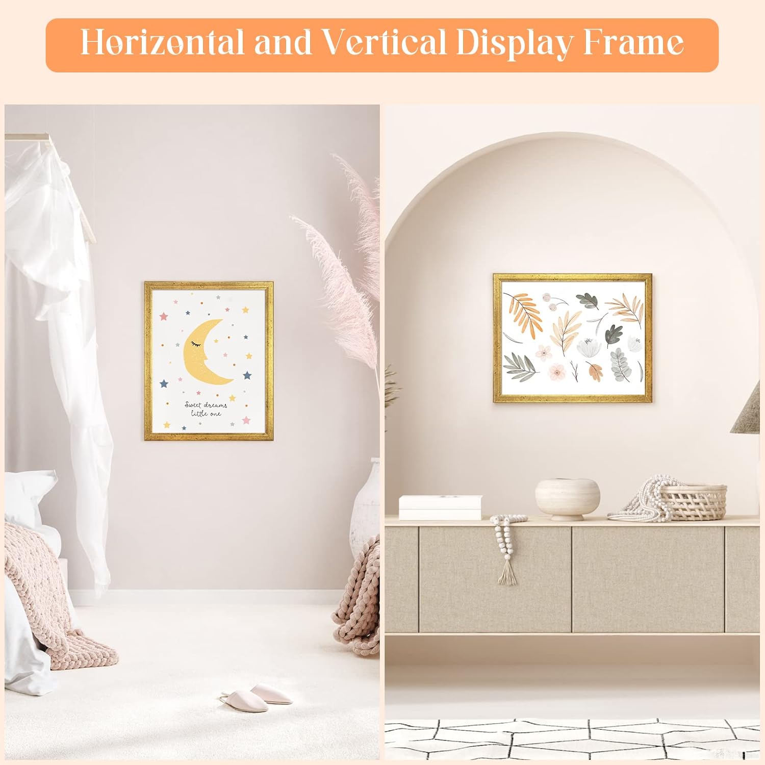 16x20 Wood Frame Gold, Ornate Natural 20x16in Picture Poster Frame, Modern Golden 16 x 20inch Gallery Wall Photo Frame with HD Plexiglass, Horizontal Vertical Wall Mounting Display 1pcs