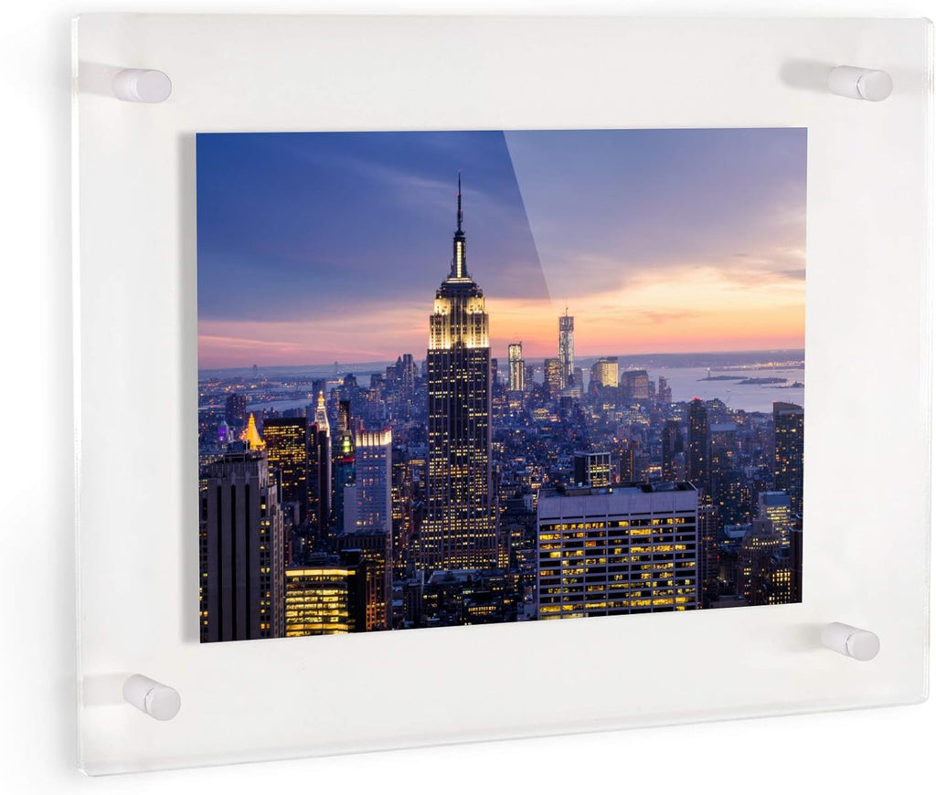 ArtToFrames 15x22 Inch Double Panel Floating Acrylic Picture Frame (Full Frame is 19x26) comes with White Standoff Hardware, Made in the USA, 4 Pack