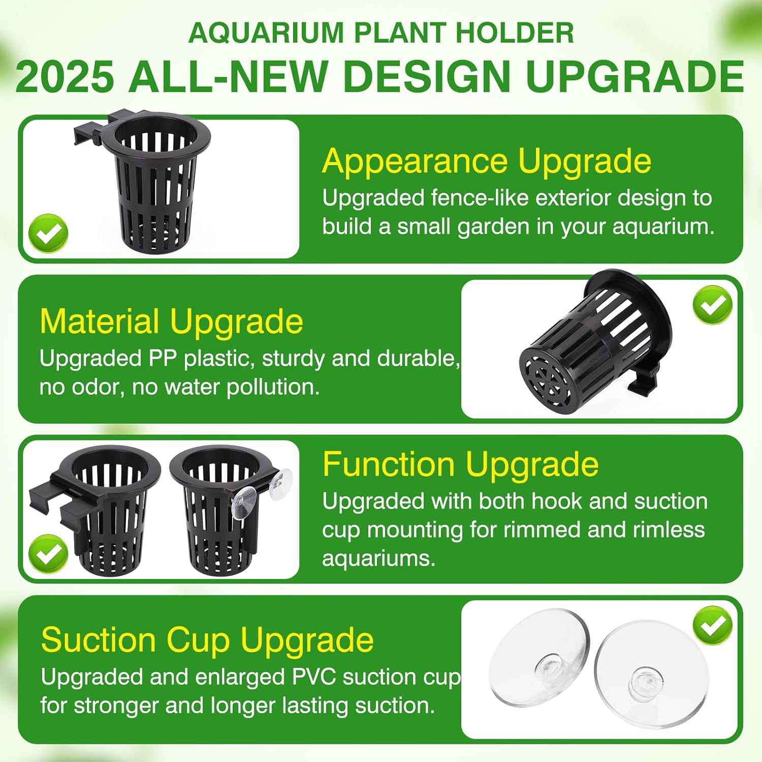 Borlech 2025 New Upgraded Large Aquarium Plant Holder with 1.57-inch Extension Hooks and Suction Cups for Fish Tank Aquaponic Plant Cultivation and Aquascape Accessories Decorations (2 PCS)