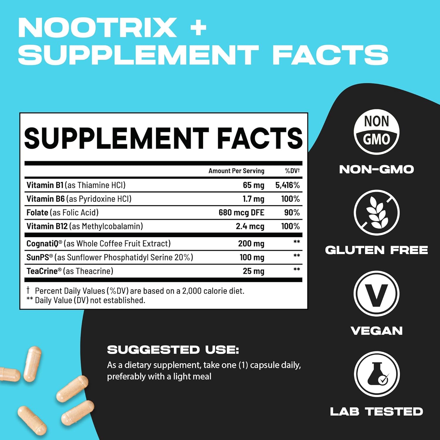 Nootrix Brain Plus Nootropic Supplement | Supports Memory, Mental Focus, Cognitive Health & Energy | Promotes Healthy Mood & Brain Function | Vitamin B1, Vitamin B6 & Vitamin B12 | 30 Capsules